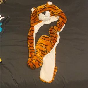 Tiger hat with attached mittens